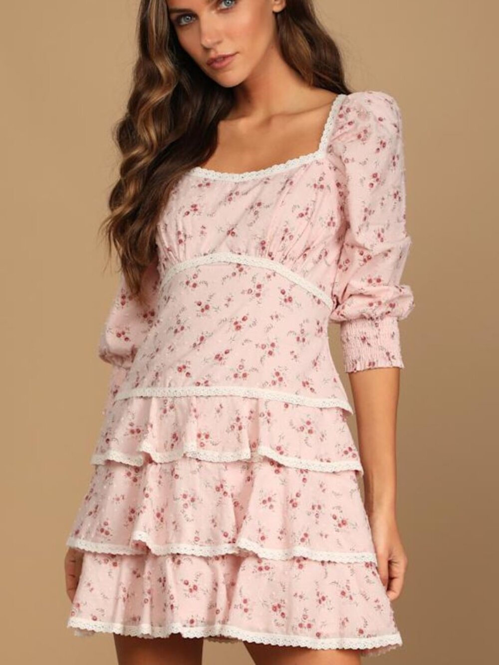 Lulus Lasting Bliss Pink Floral Print Ruffled Square Neck Mini Dress - Size XS